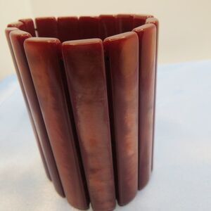 Bottega Veneta Massive Bakelite Stretch Bracelet Bangle Pink BrownFuchsia Marble